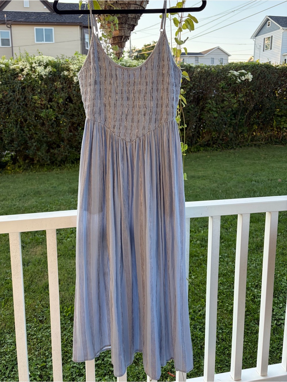 aerie Light Blue Striped Smocked Maxi Dress